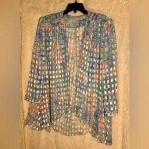 Lightweight Multicolor Grid Open-Front Women's Top